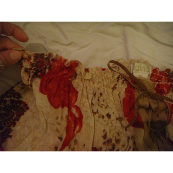 Caviar womens M rose design shear elastic off the shoulder tie front top shirt - Picture 5 of 9